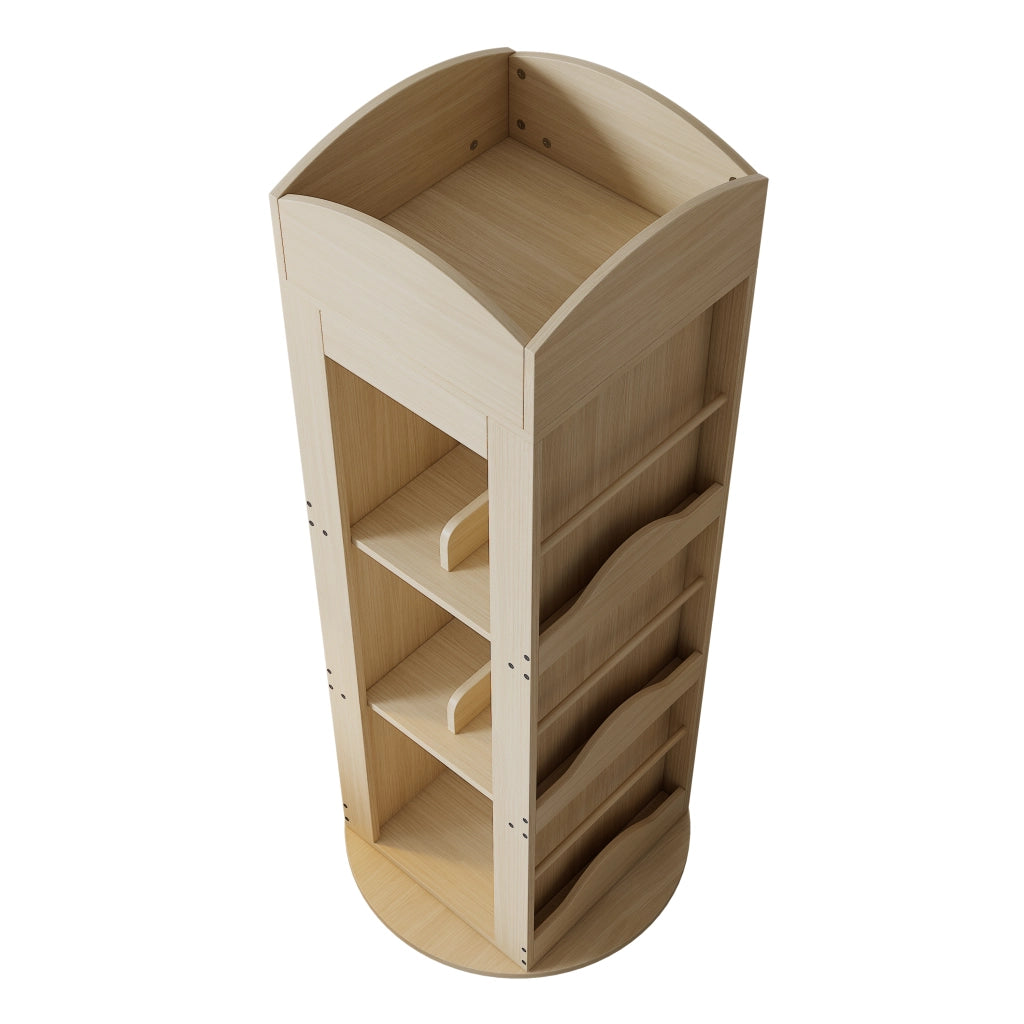 Libreria girevole a 360° con 4 ripiani e vani laterali in MDF naturale 142 × 63 × 63 cm