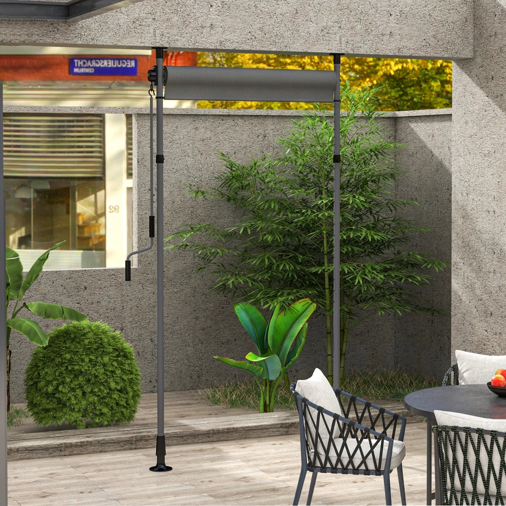 Tenda da sole verticale autoportante regolabile con manovella tela in poliestere grigio scuro 150 × 220-310 cm