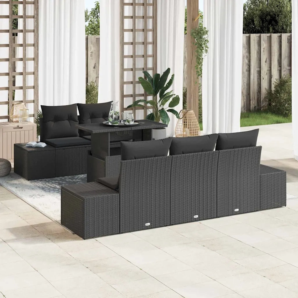 Set di divani con cuscino 6 pcs Nero polyrattan