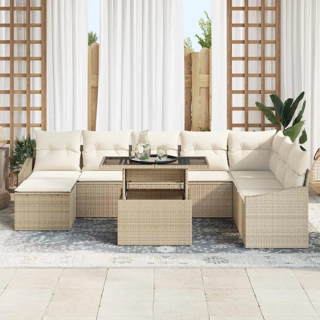 Set di divani con cuscino 9 pcs Beige e Crema polyrattan