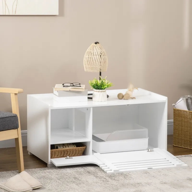Armadio per gatti 2-in-1 con 2 ripiani, porta magnetica, bianco