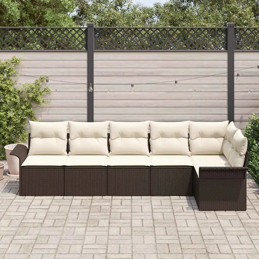Set Divano da Giardino con cuscino 6 pcs Marrone Poly Rattan