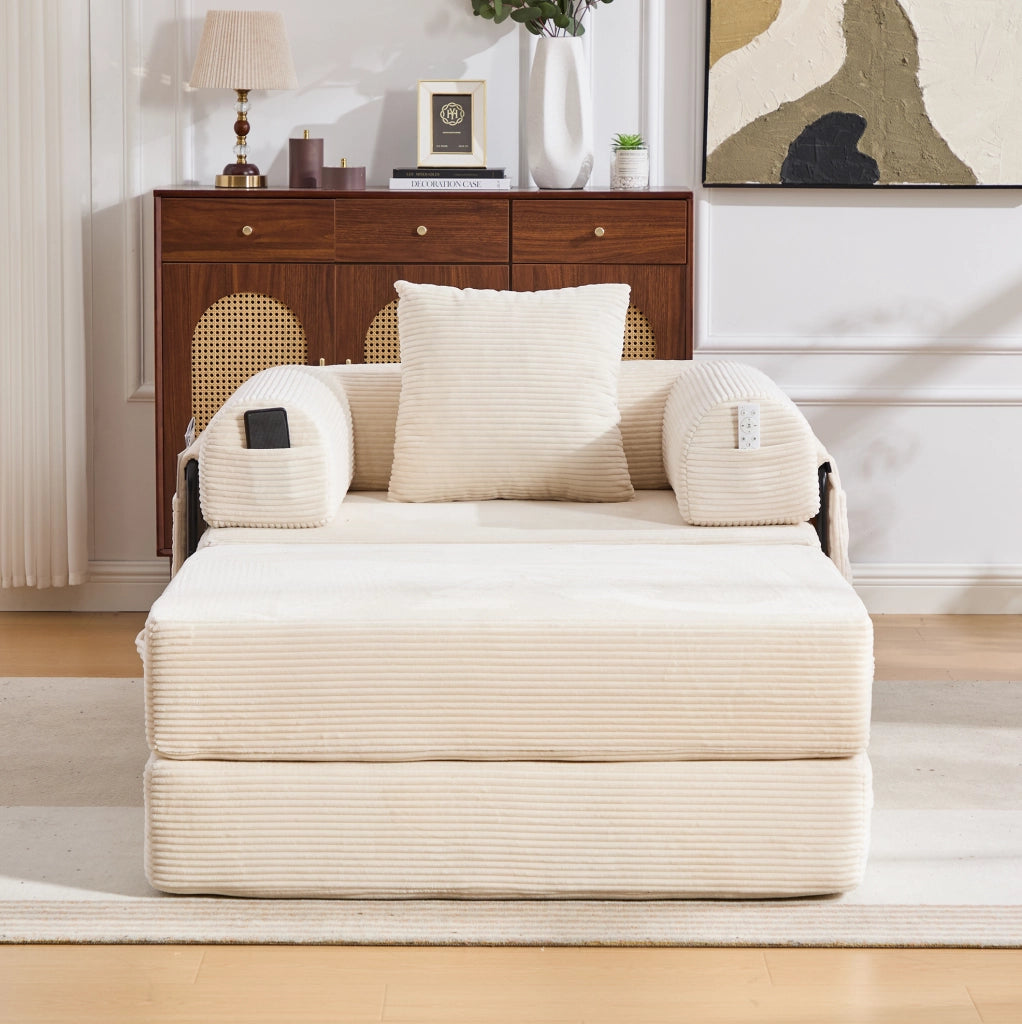 Divano modulare in tessuto a coste con poggiapiedi, struttura metallica stabile, design ergonomico e imbottitura spessa per comfort prolungato