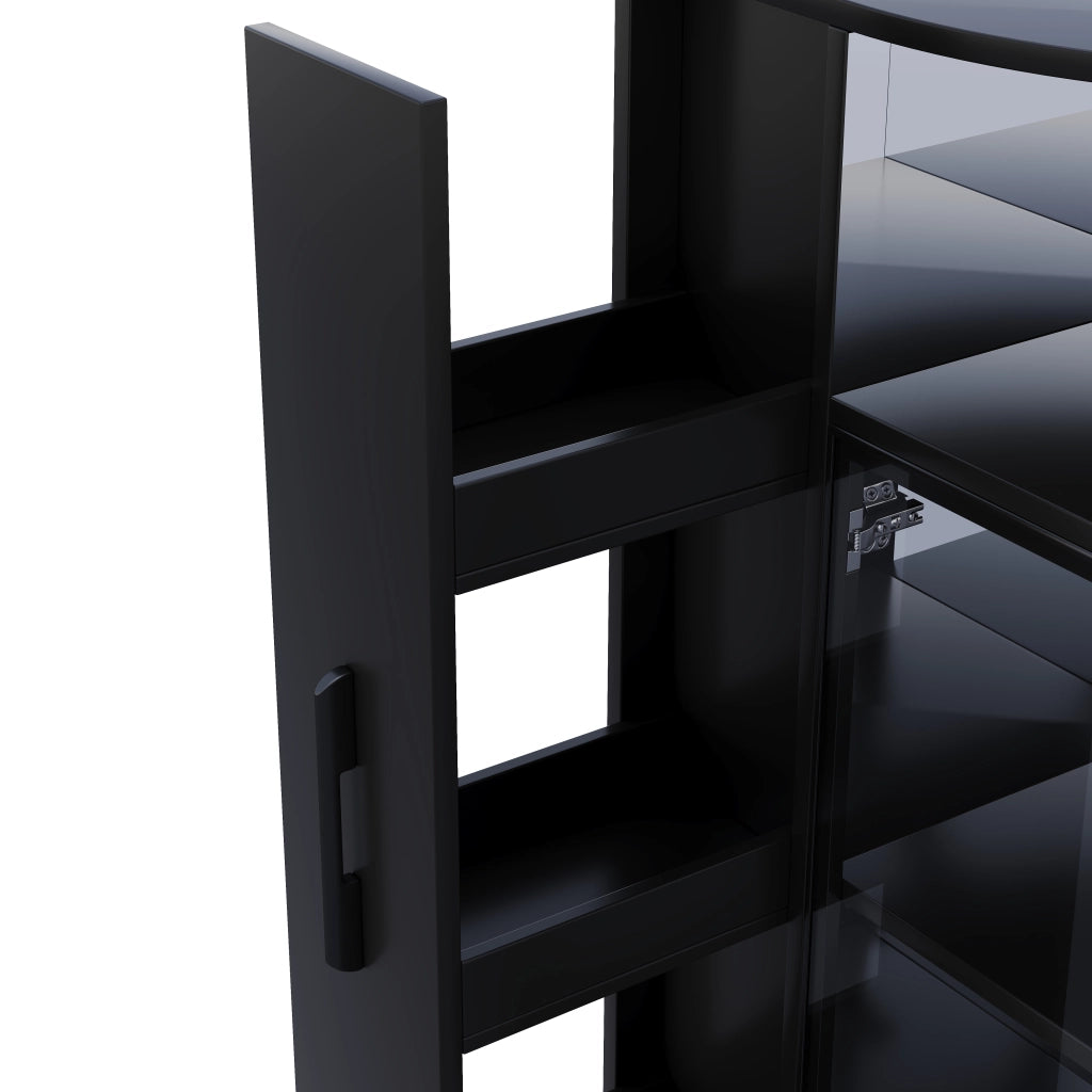 Vetrina 64x42x112 cm con mobile laterale estraibile e LED in vetro e truciolare nero