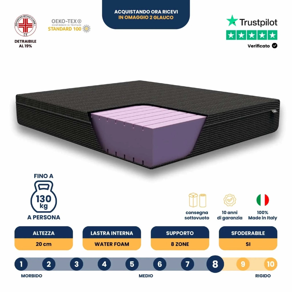 Materasso Piazza e mezza Water Foam 120x190; Elevate il Vostro Riposo con Tecnologia Avanzata "Sceicco"