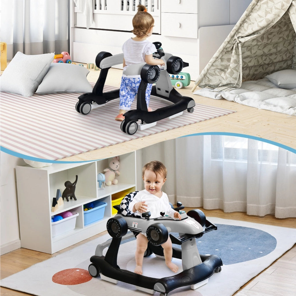 Primi passi 4 in 1 per neonati con altezza e velocit¨¤ regolabili, Primi passi a spinta con carillon con luci Grigio-Primi passi