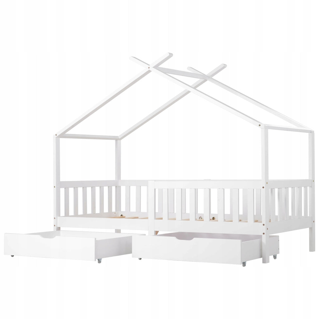 Letto singolo per bambini - Xylo - 200x90 - Bianco - Con 2 cassetti