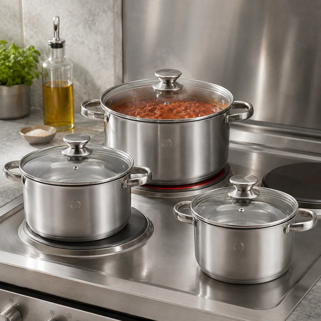Set 6 Pezzi Casseruole con Coperchio 16 18 20 cm - Linea Divinox - Acciaio Inox 18/10 AISI 304 Triplo Fondo - Induzione e Forno - GMD Italy