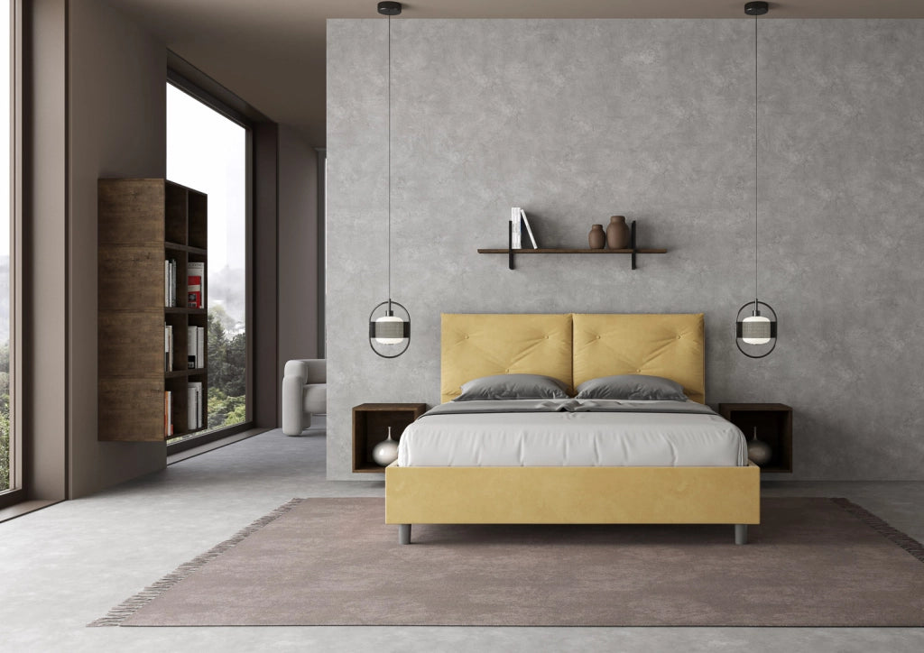 BS COM Letto queen size con rete imbottito 150x210 microfibra ocra Large