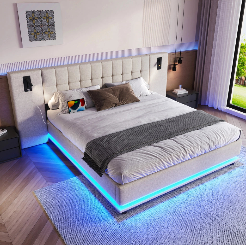 Letto matrimoniale 180x200 cm con LED, spot e USB