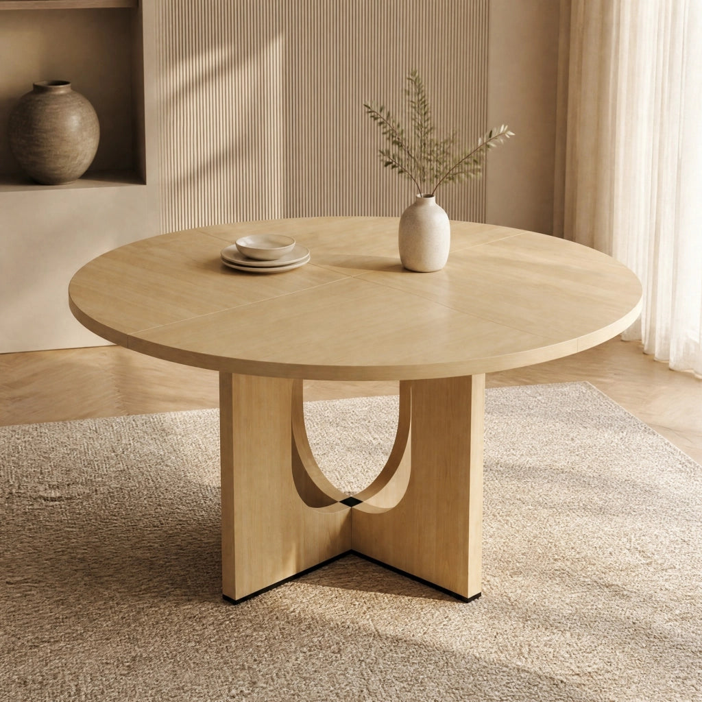 Tavolo da pranzo rotondo per 4-6 persone, stile scandinavo, in MDF effetto rovere, per interni, 120 × 120 cm