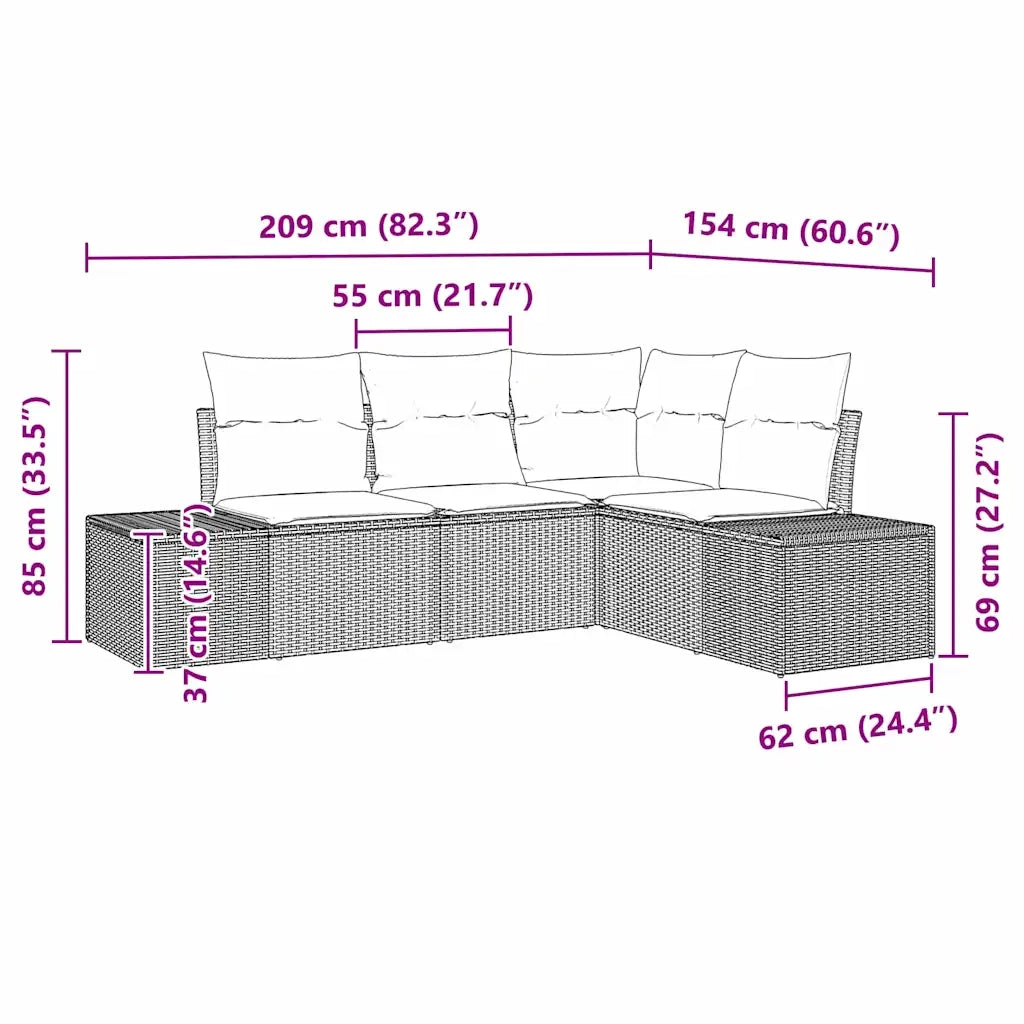 Set Divano da Giardino 4 pz-Sofa da Giardino-Divanetto da esterno Nero polyrattan 329449