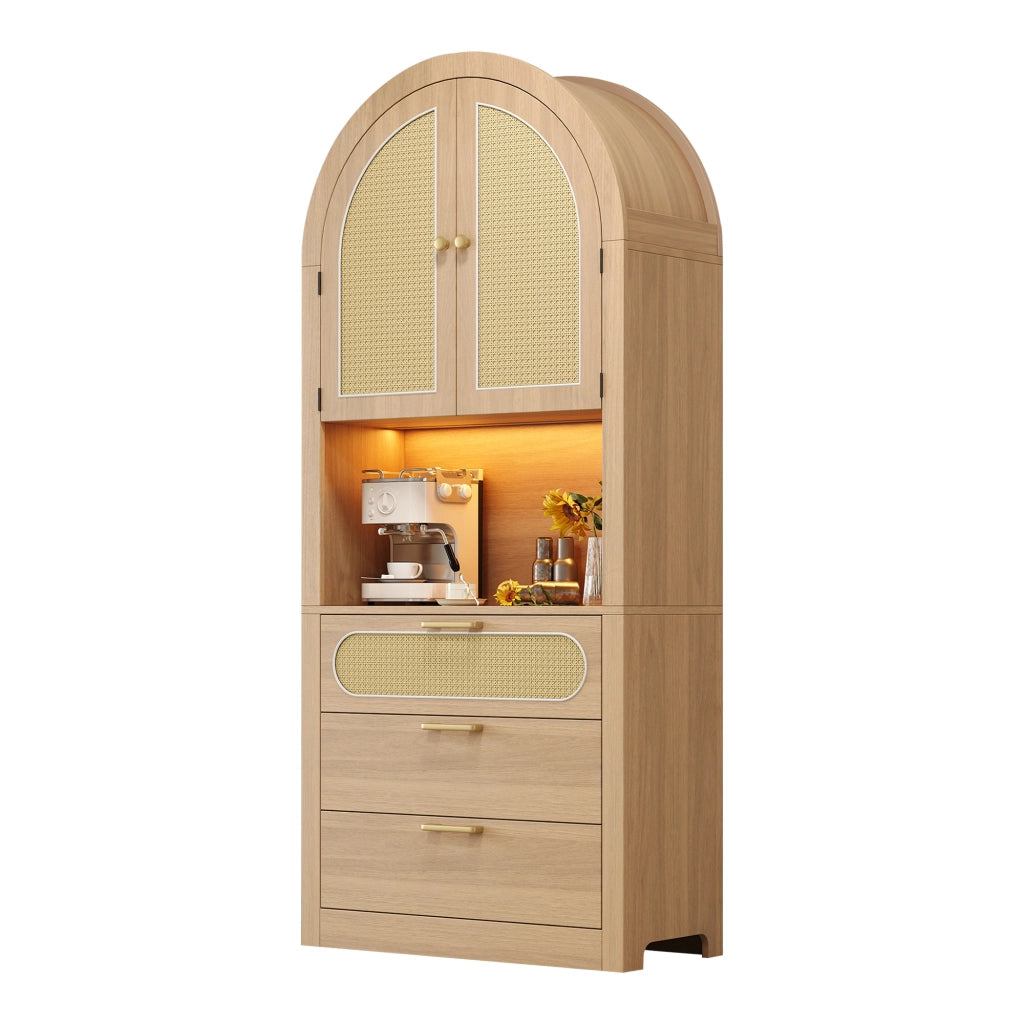 Mobile contenitore con ante in rattan e LED 80x35x180 cm, rovere chiaro