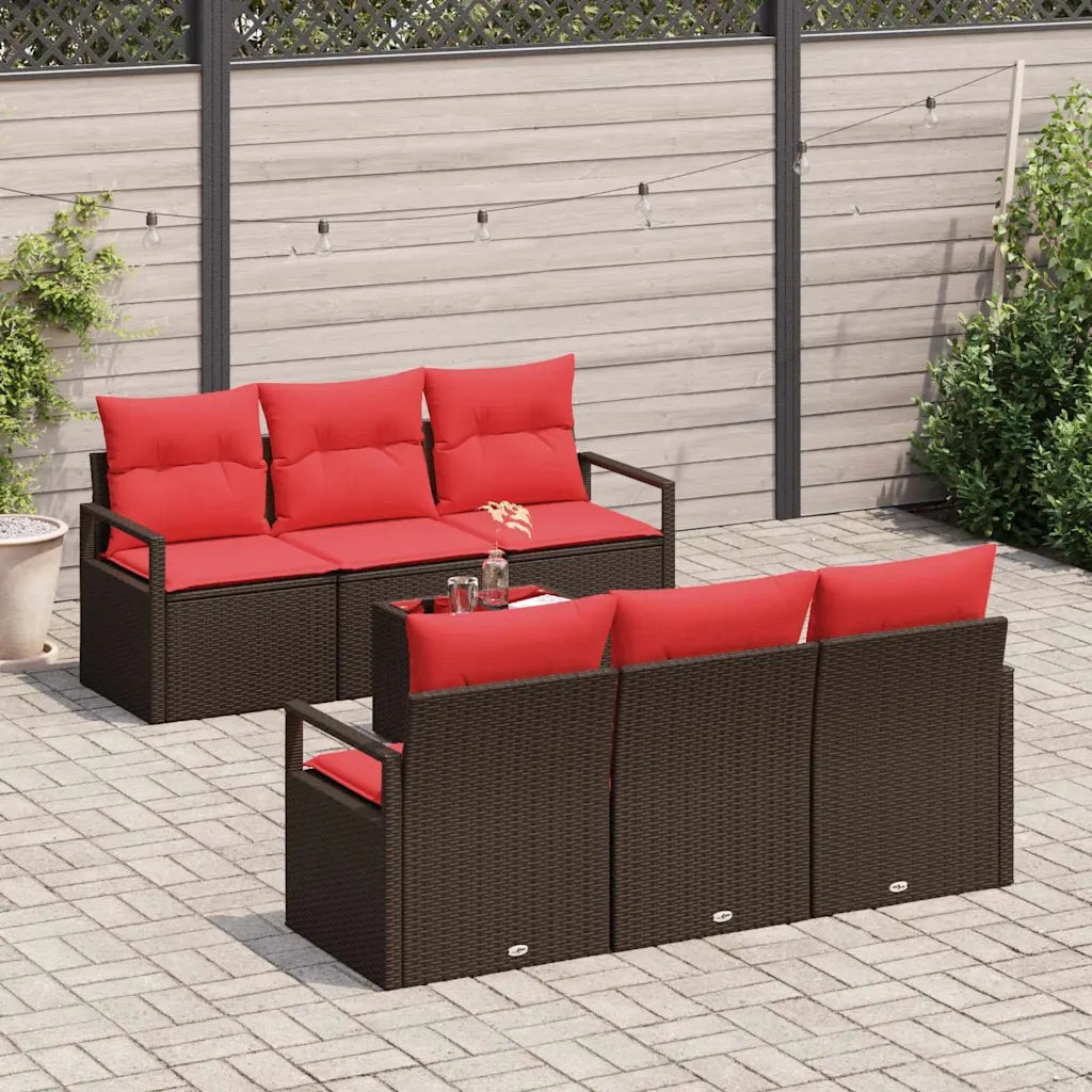 Set Divano da Giardino 7 pcs Beige e Rosso polyrattan 3354943