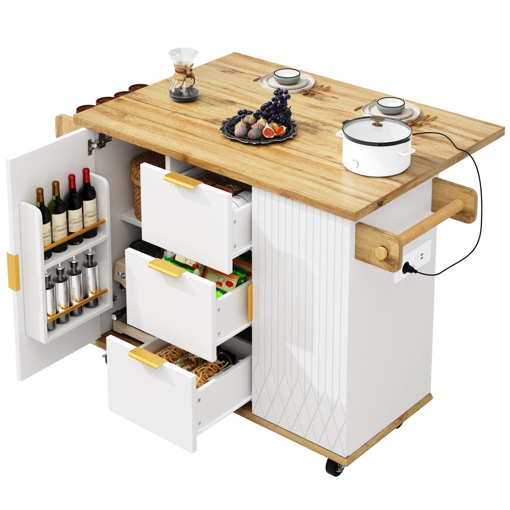 Isola cucina girevole a 360 gradi; 210 x 30 x 100;9 cm; MDF bianco con piano effetto marmo