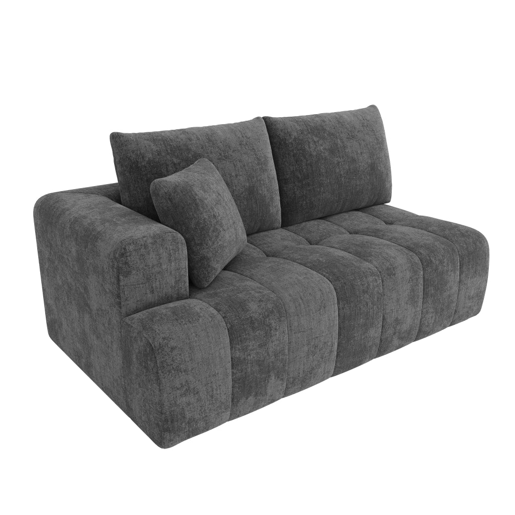 Divano angolare modulare 3-4 posti senza struttura con chaise longue, design basso e cuscini in ciniglia grigio