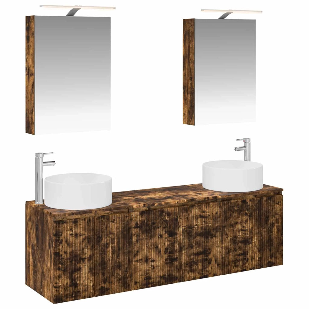 Set di Armadi da Bagno 5 pz Rovere Fumo Legno ingegnerizzato 3406555