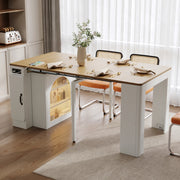 Tavolo allungabile con tre piani; ruote nascoste; prese USB e Type-C; MDF; naturale e bianco