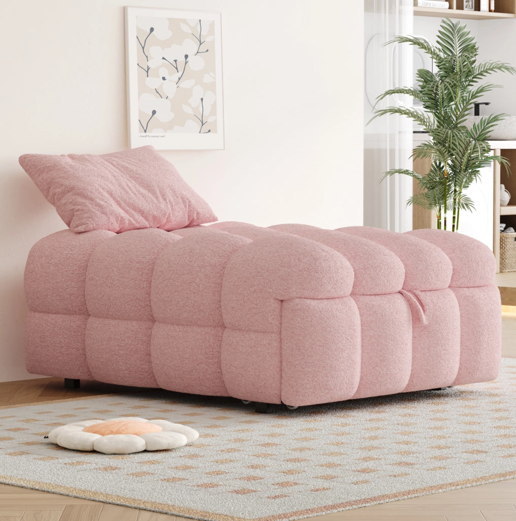Pouf letto 2 in 1 183x76 cm rosa in tessuto Teddy, divano letto singolo
