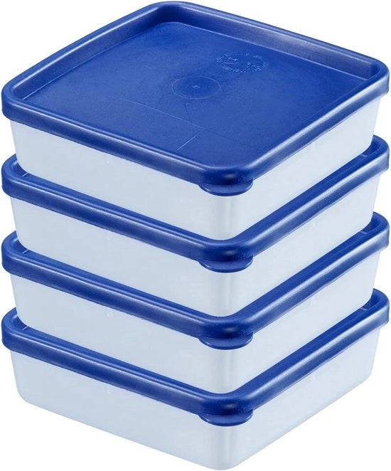 Set di contenitori in plastica trasparente/blu, 0.25 litri, 4 pezzi, con coperchi, stivellabili, codice 25042270