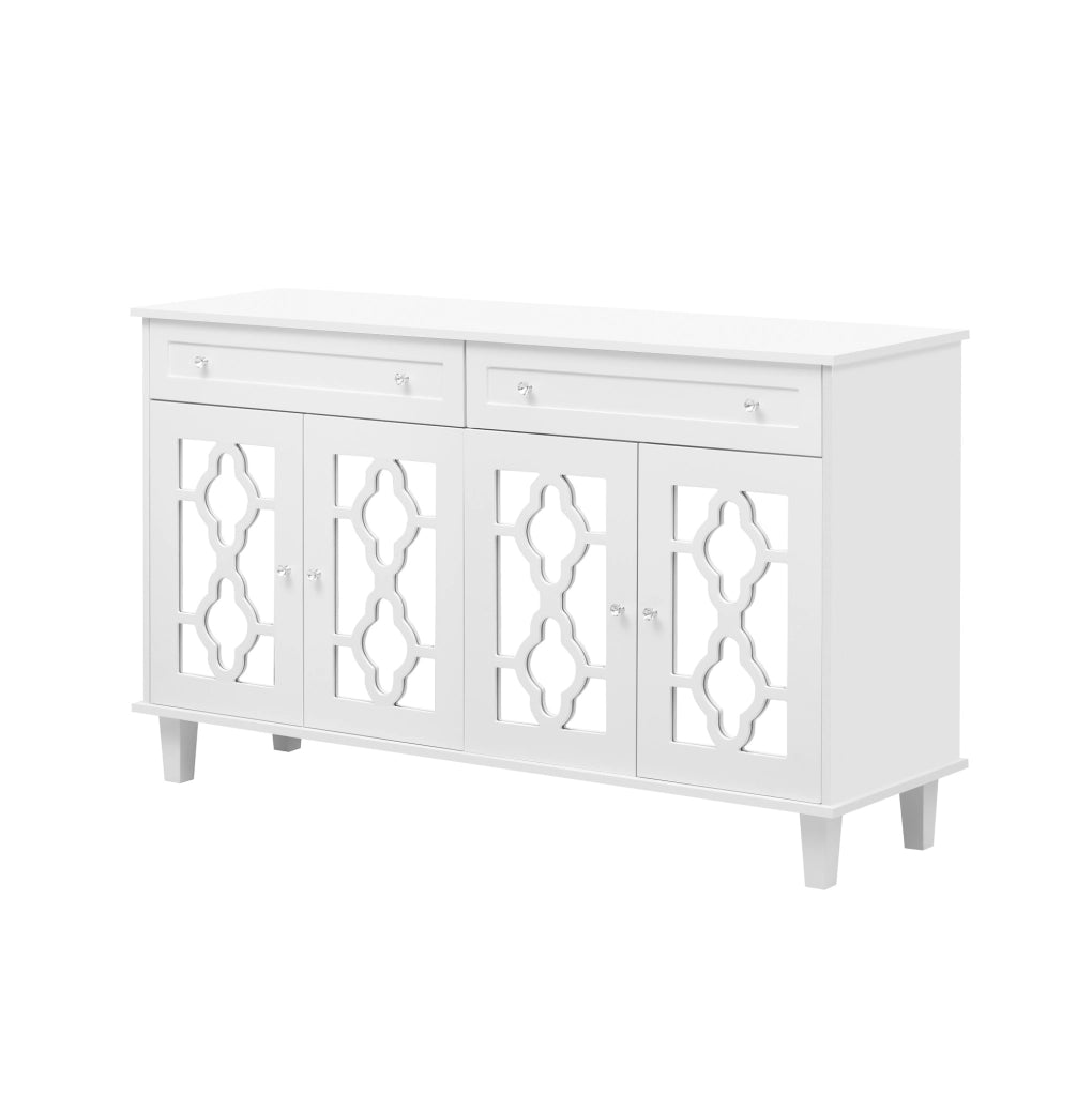 Credenza bianca con 4 ante a specchio e 2 cassetti