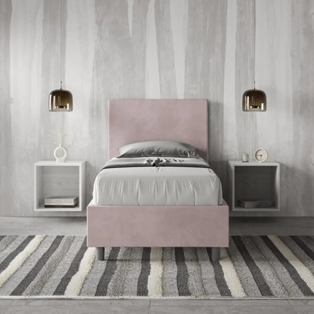 Letto singolo contenitore imbottito 80x210 microfibra glicine Adele