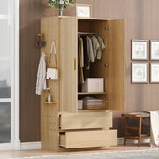 Armadio multifunzionale 70x50x170 cm con pannello forato laterale, cassetti nascosti e spazio appendiabiti, colore legno