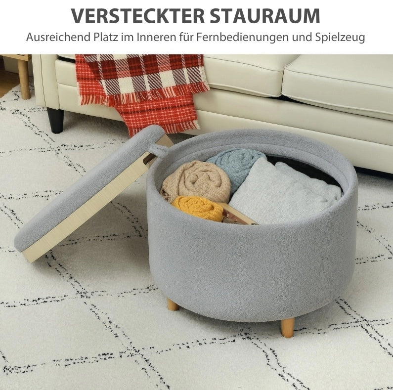 Pouf imbottito con cappello ribaltabile e vano contenitore nascosto, 56x56x42 cm, grigio