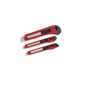 Set 3 Cutter Professionali con Lama Spezzabile e Blocco Sicurezza – Taglierini Multiuso Rossi e Neri per Carta, Carton