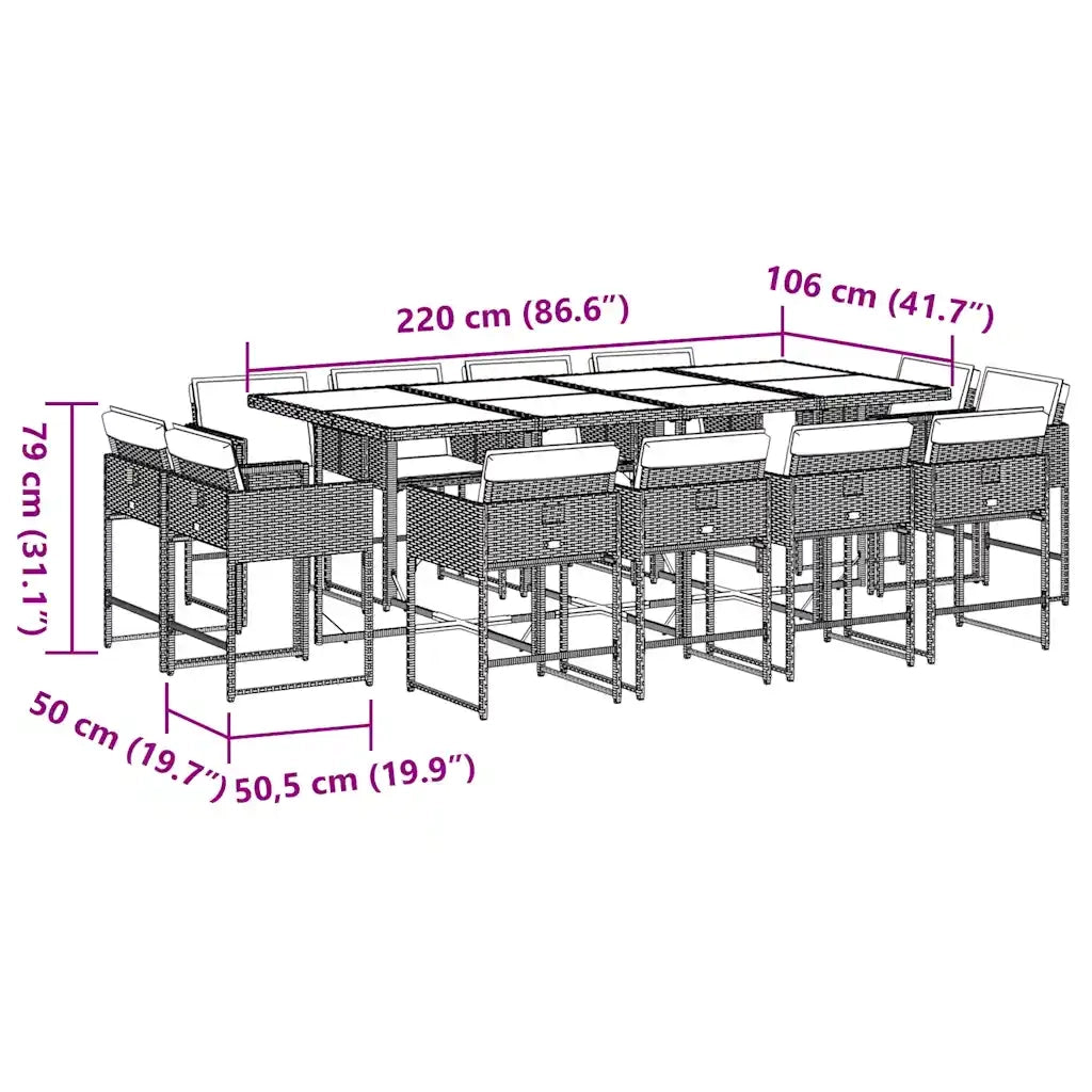 Set da Pranzo da Giardino 13pz con Cuscini Grigio in Polyrattan 3278170