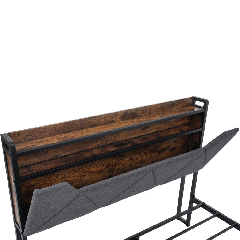 Letto matrimoniale 160x200 cm grigio con LED, contenitore e materasso