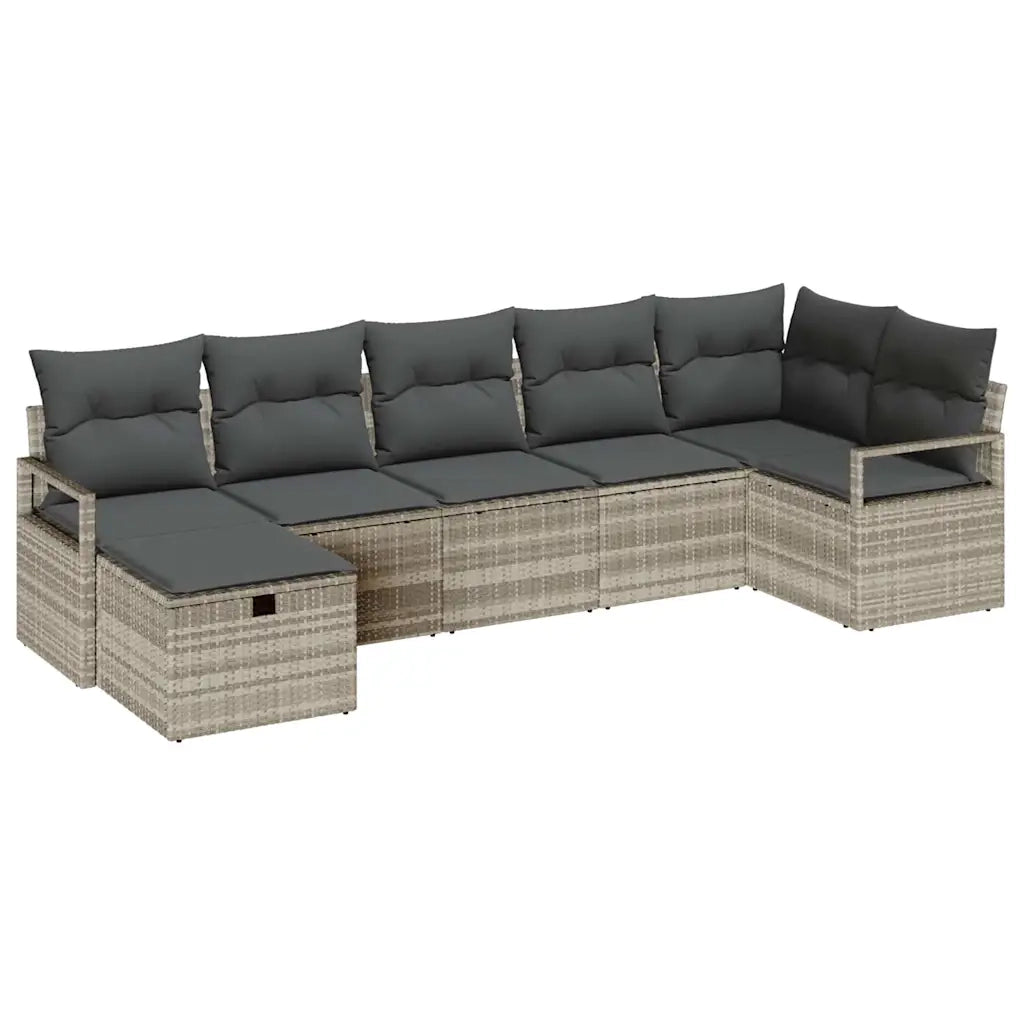 Set di divani con cuscino 7 pcs Grigio chiaro polyrattan