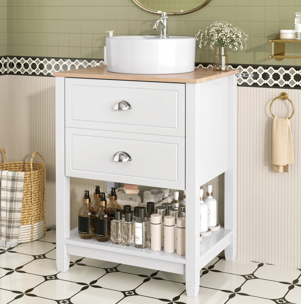 Mobile bagno con lavabo in ceramica e 2 cassetti