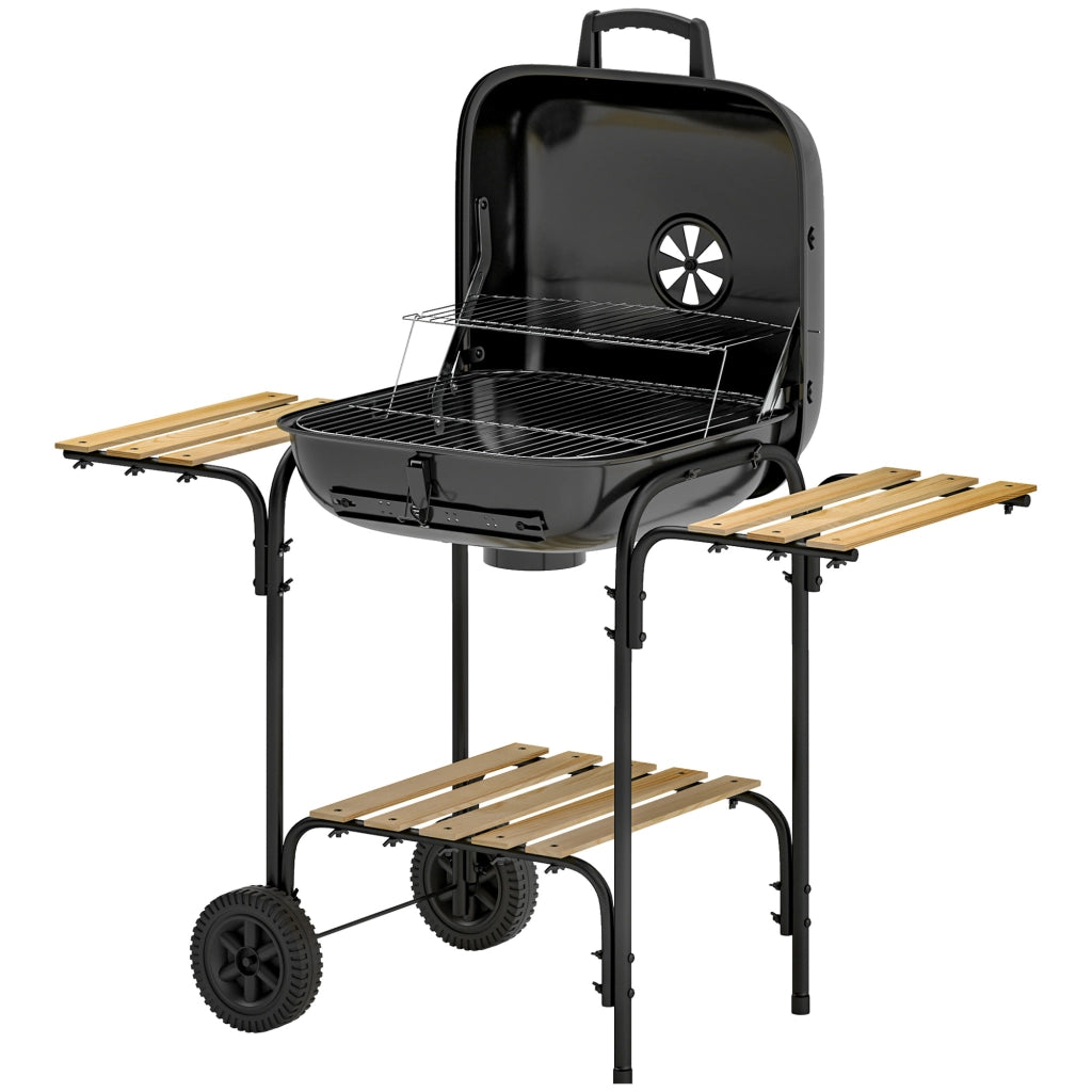 Barbecue a Carbone con Coperchio e Ruote ¨C Xylo ¨C Acciaio Nero 98x54x91 cm