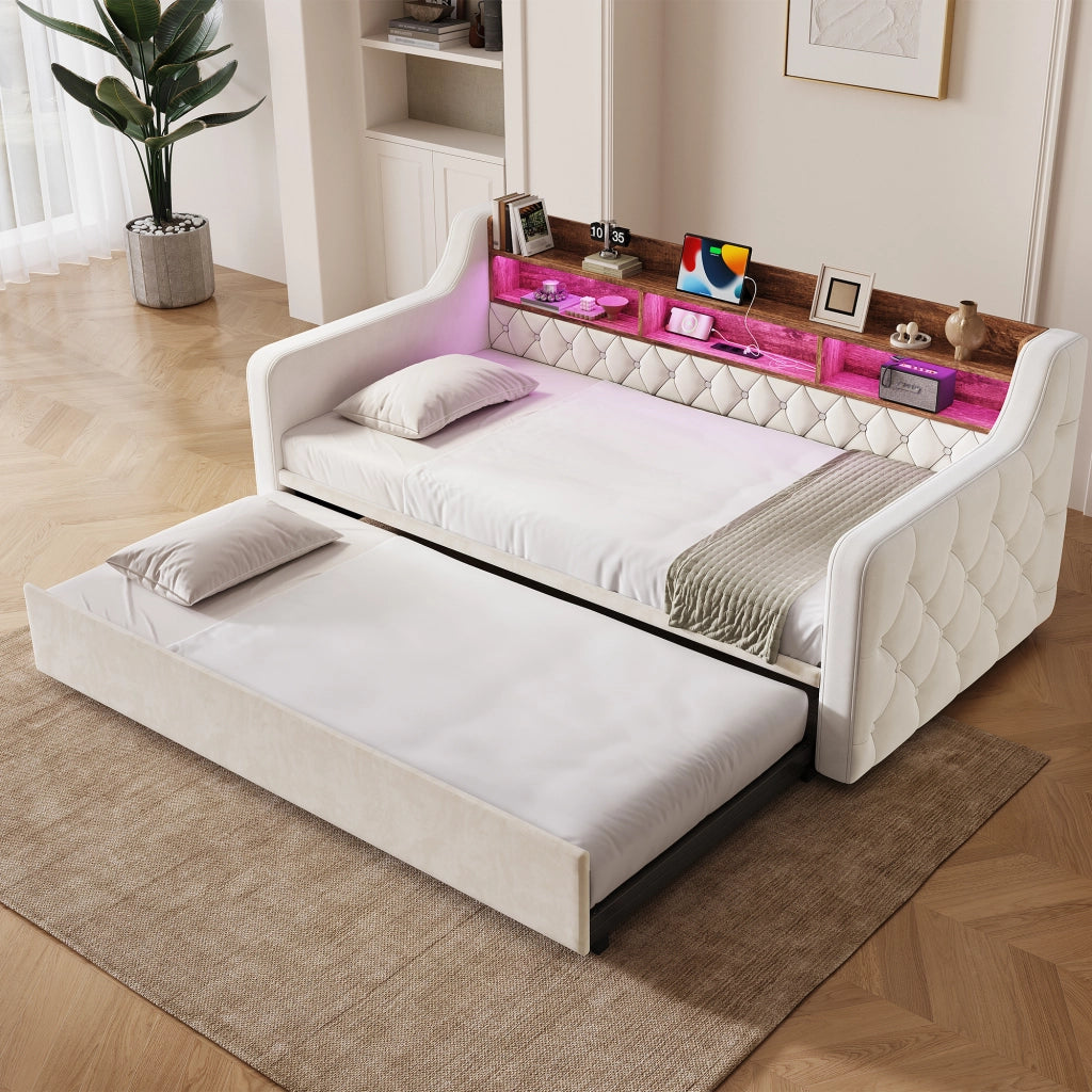 sofa letto in velluto beige 90 x 190 cm
