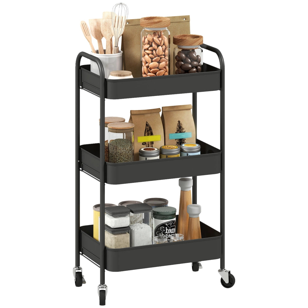 Carrello Cucina 3 Ripiani con Ruote ¨C Xylo ¨C 45x30,6x79 cm Nero