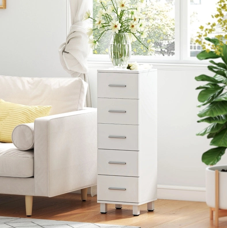 Mobile bagno stretto con 5 cassetti bianco