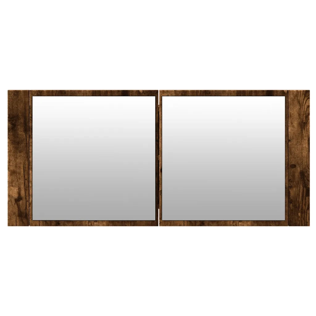 Armadietto a Specchio con LED-Mobiletto a specchio Rovere Fumo 100x12x45 cm