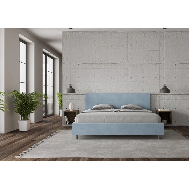 Letto imbottito Matrimoniale 180x190 cm Adele - Contenitore,Microfibra,Azzurro