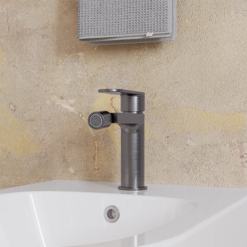 Set miscelatori lavabo 13cm bidet miscelatore esterno vasca gun metal spazzolato | Margot