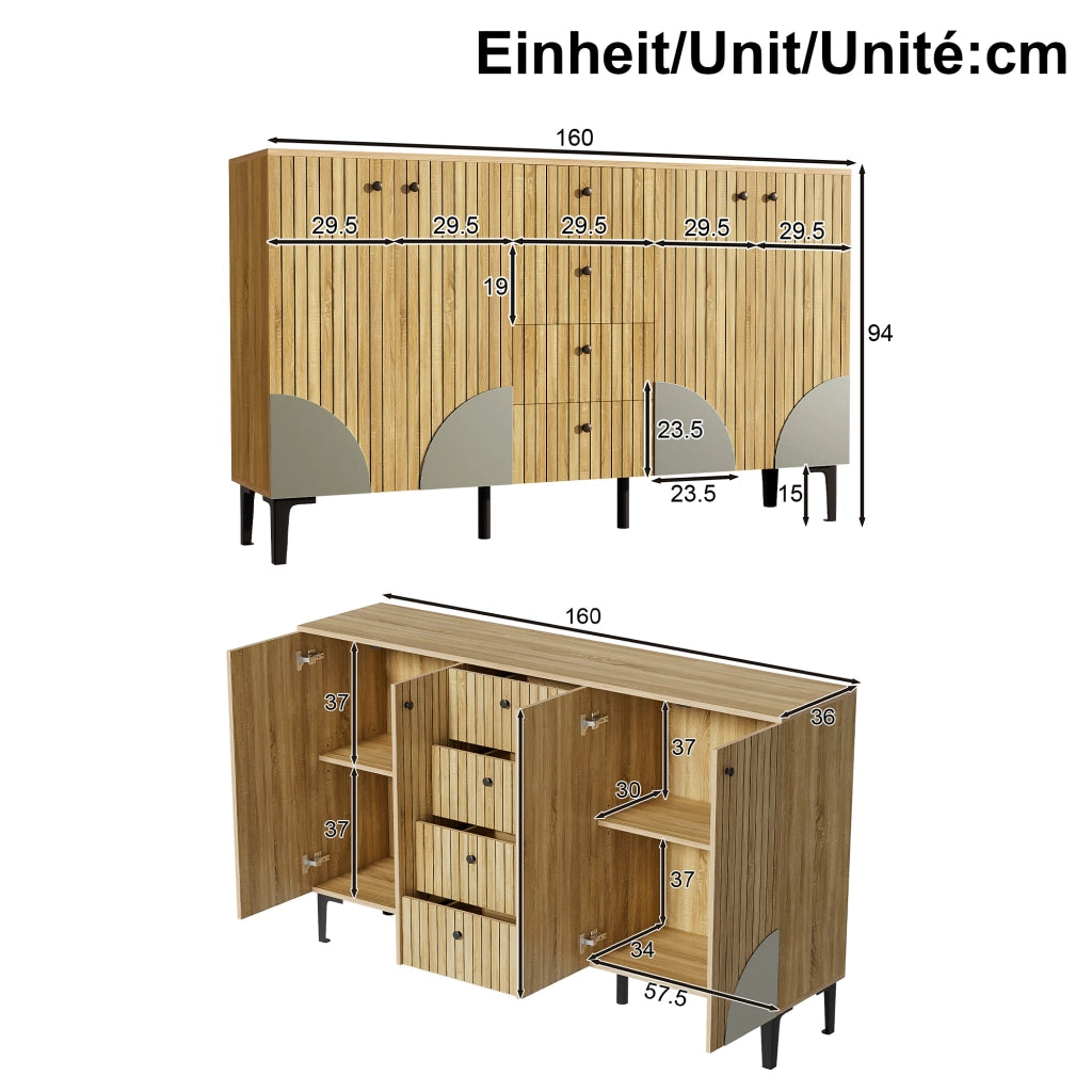 ARMADIO 160x36x94 cm in legno con 4 porte e 4 cassetti