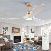Ventilatore da soffitto con luce da 52 pollici bianco e oro con 3 pale ABS; motore DC reversibile e telecomando