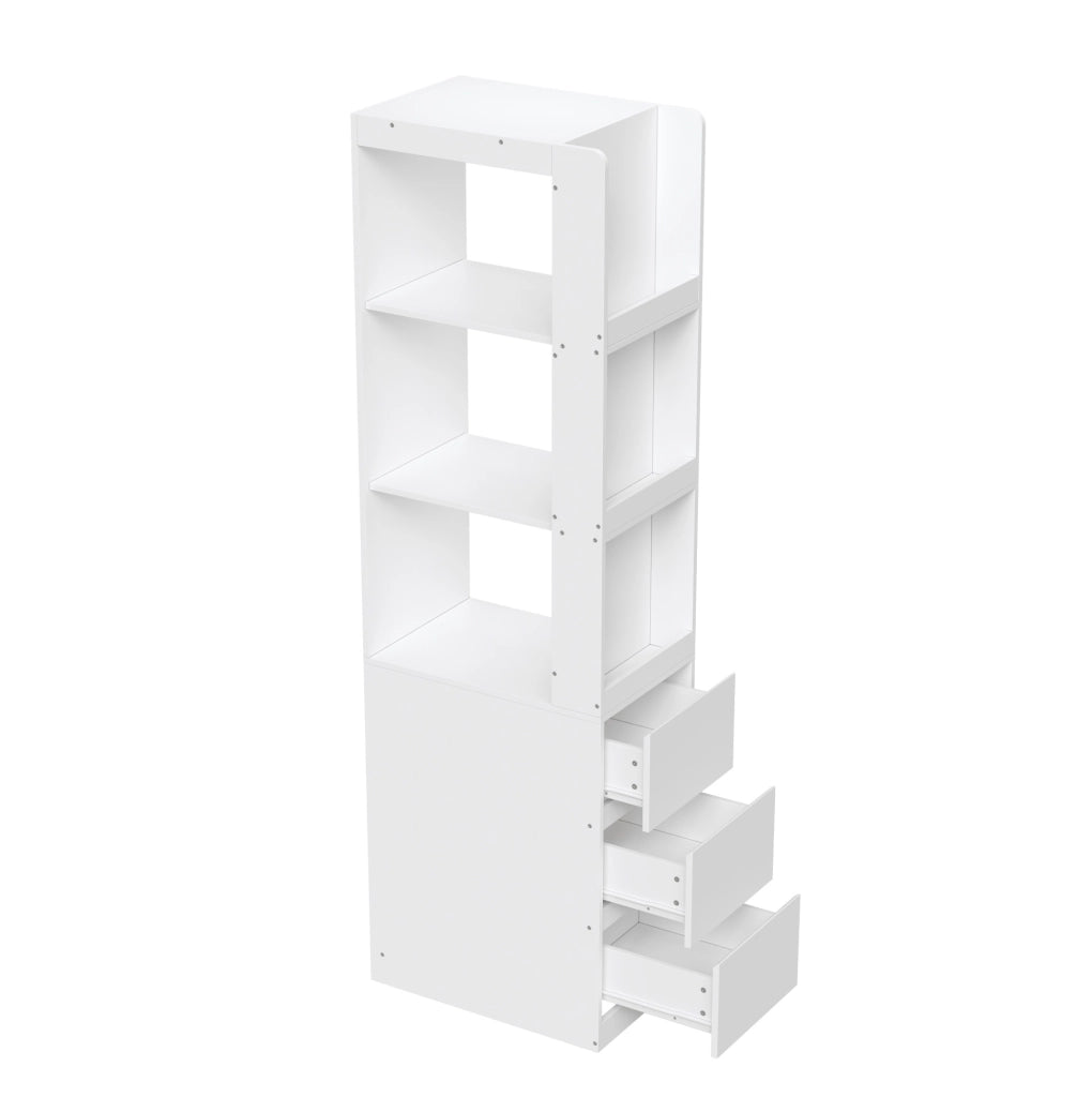 Libreria stretta bianca con 3 cassetti e 3 vani, 200 cm