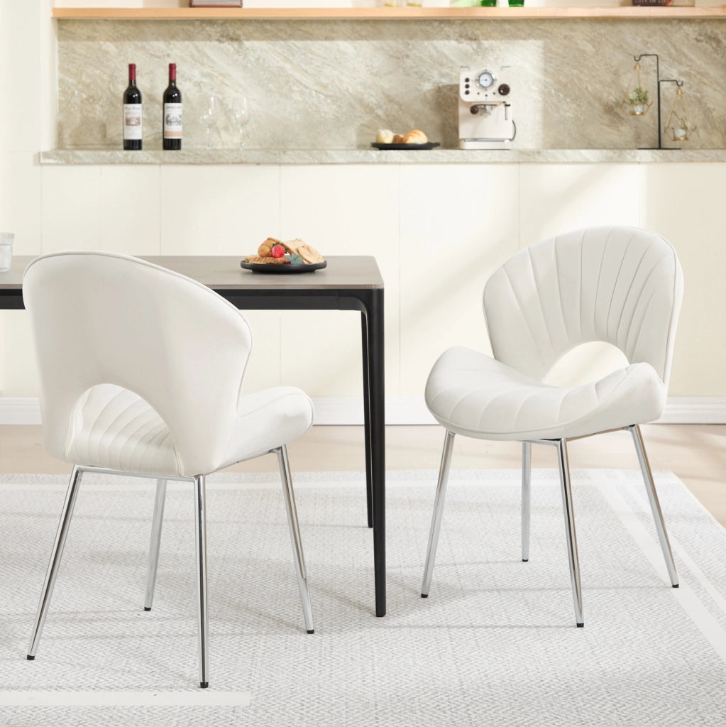 Sedia da pranzo senza braccioli in velluto avorio