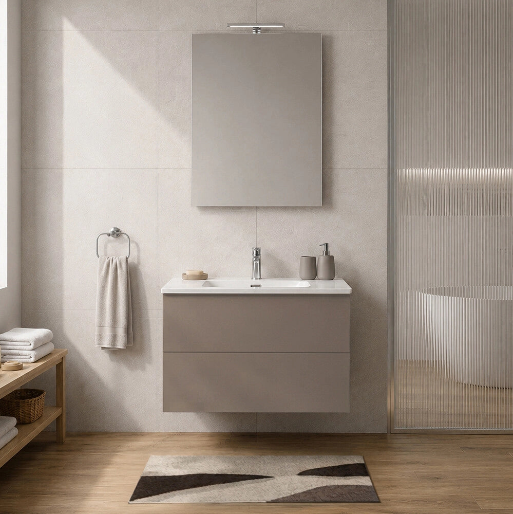 Mobile bagno sospeso 70 cm tortora due cassetti push-pull e lavabo Tierra