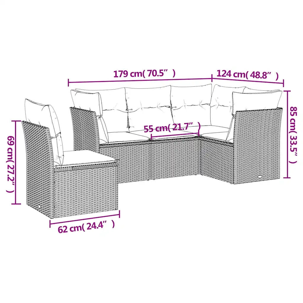 Set Divano da Giardino 5 pz con Cuscini Beige in Polyrattan 3217639