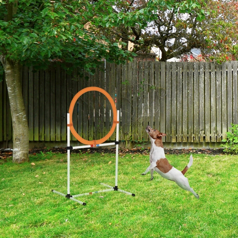 Ostacolo agility per animali 2 in 1 con anello removibile e barra; giallo in plastica; 74.5 × 66 × 91 cm