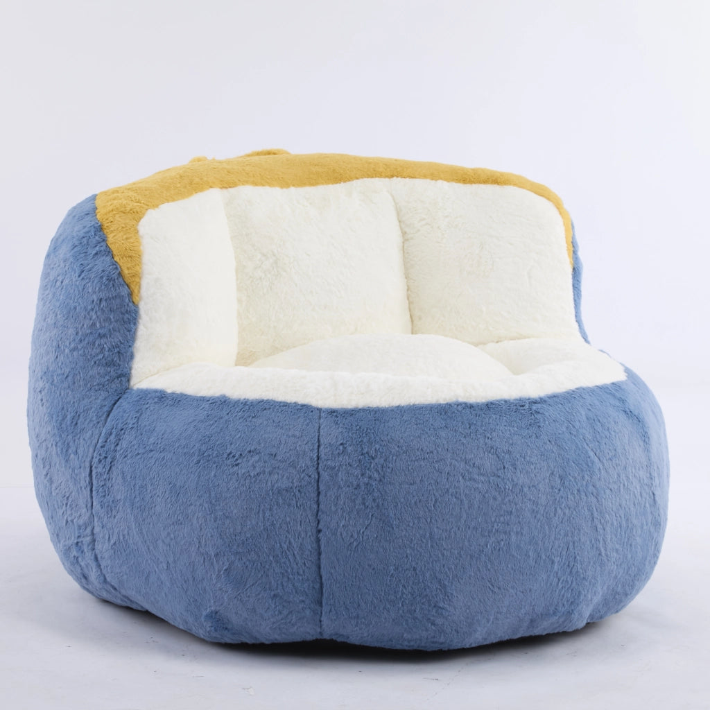 Poltrona pouf grande ergonomica con imbottitura in schiuma triturata e maniglia, in pelliccia sintetica multicolore