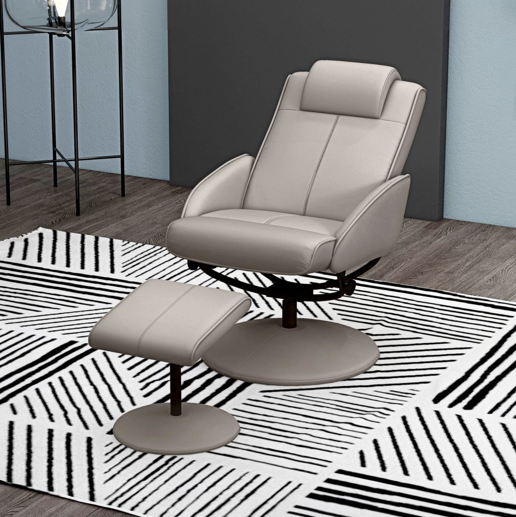 Poltrona Relax Girevole 360° con Poggiapiedi in Ecopelle Grigia, 78×67×98 cm