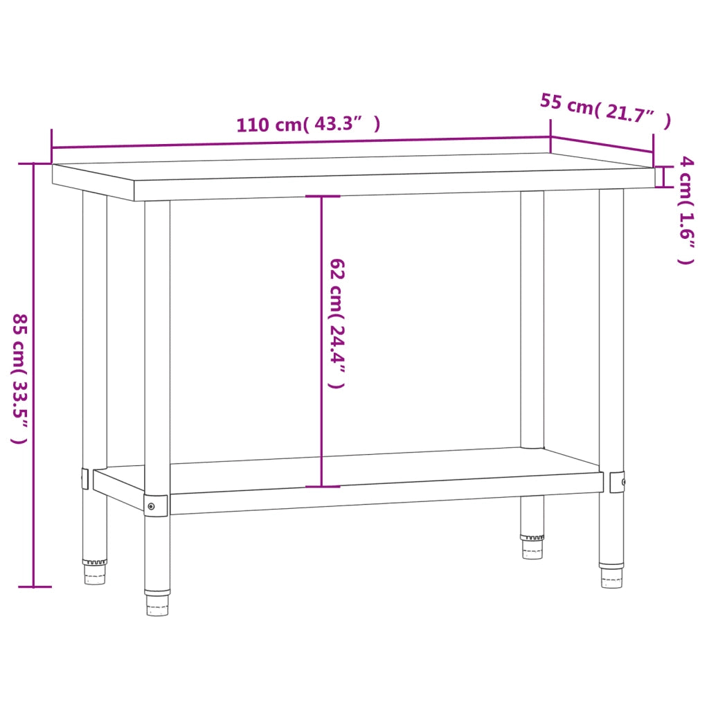 Tavolo da Lavoro da Cucina-Piano di Lavoro Cucina 110x55x85 cm in Acciaio Inossidabile 816897